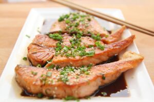  Salmon Teryaki, pescataruian vegetarian diet